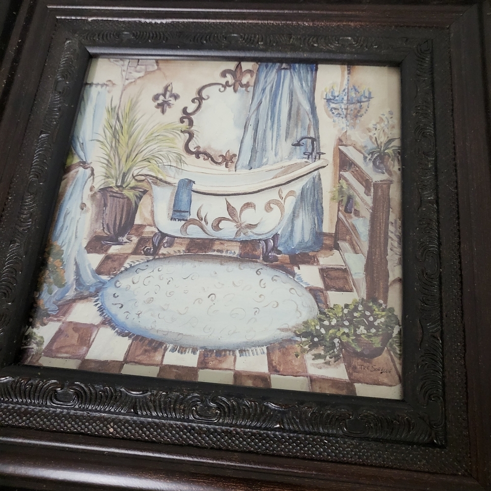 Kirklands Le Bain Azul Blue and Brown Bathroom Wall Art